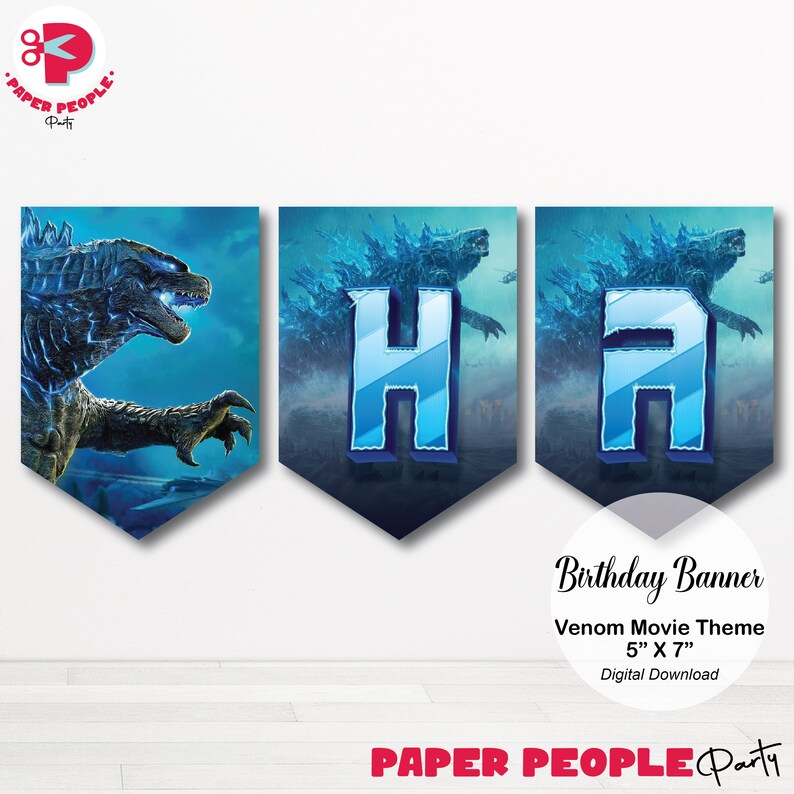 Godzilla Movie Birthday Banner, Godzilla Birthday Banner, Blue Banner ...