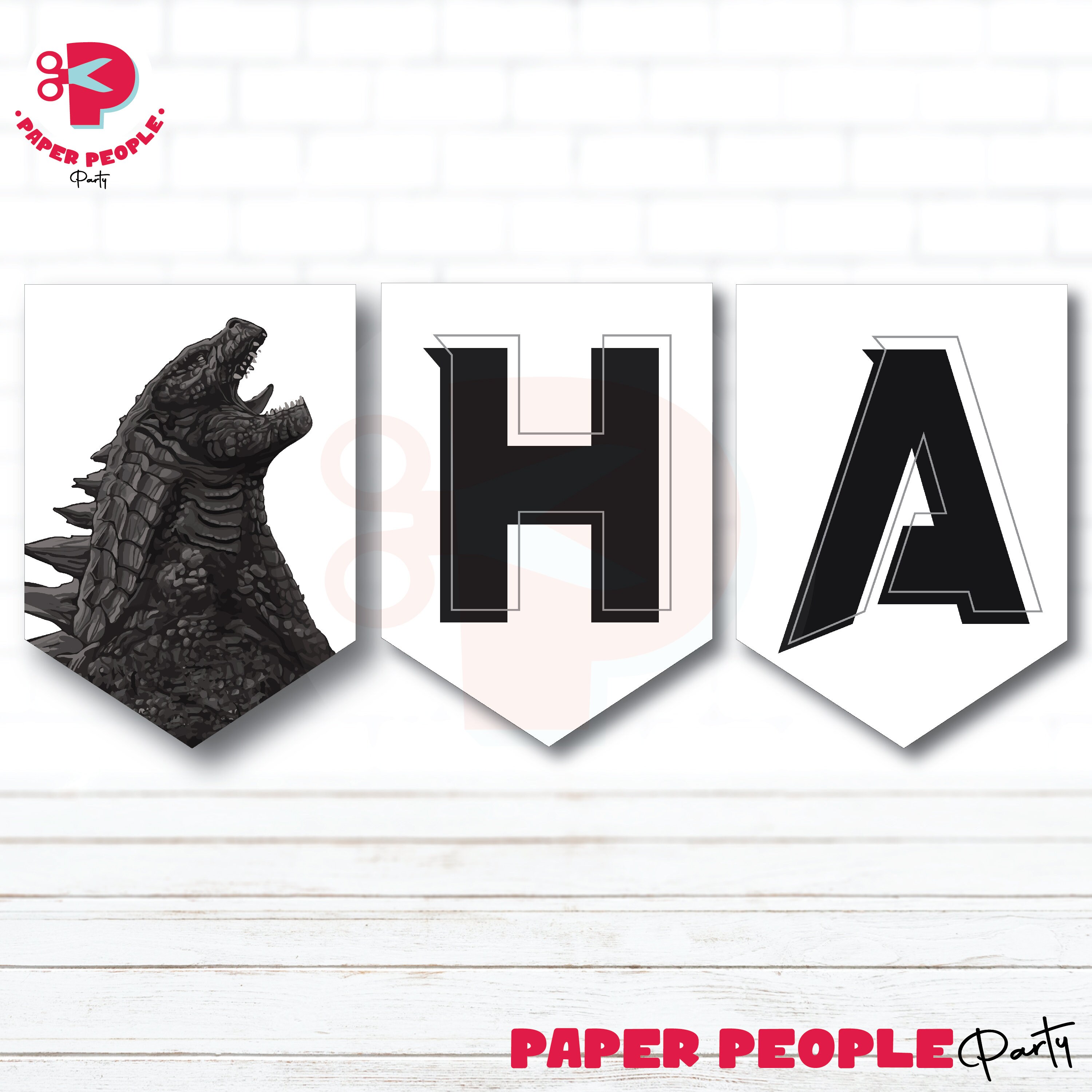 Godzilla Movie Banner, Godzilla Birthday Banner, Black and White Banner ...
