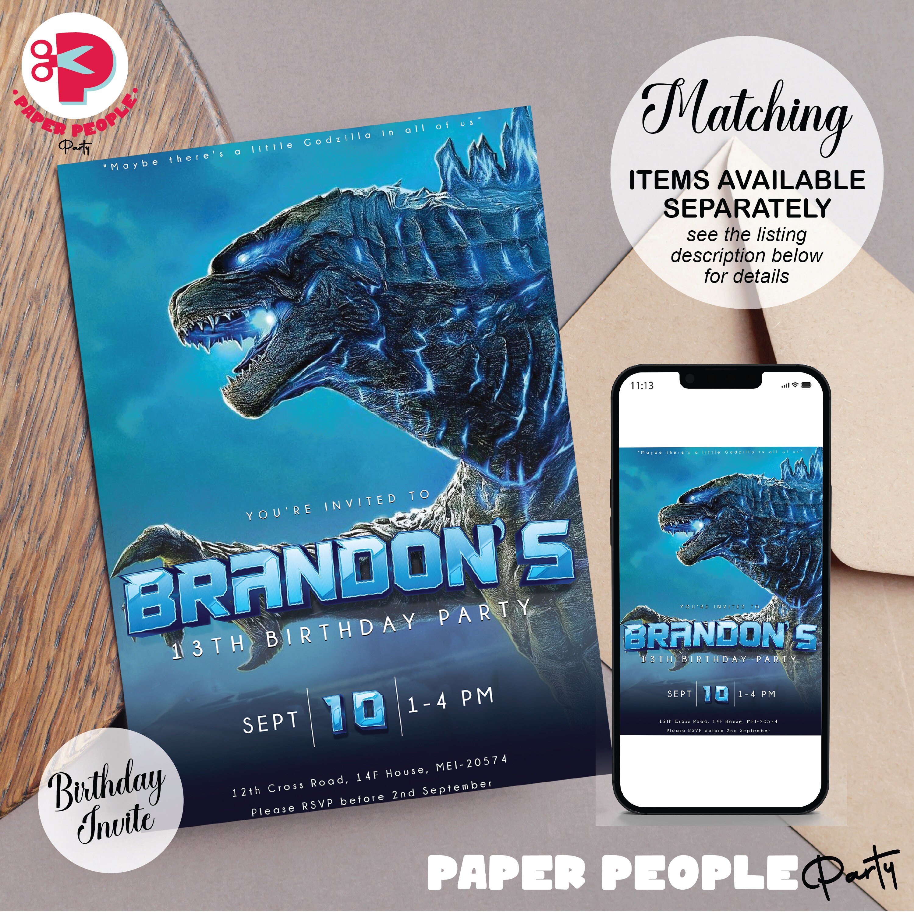 Godzilla Movie Birthday Banner, Godzilla Birthday Banner, Blue Banner ...