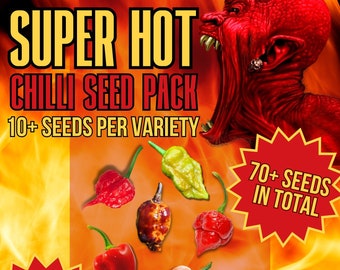 Super Hot Chilli Seed Variety Pack – 7 Super Hot Pepper Variety Seeds Including The Carolina Reaper and Dragons Breath - Gifts