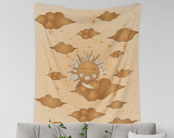 Vintage Sun Tapestry, Bohemian Sun Moon Tapestry, Celestial Wall Hanging, Aesthetic Room Decor, Boho Sun Tapestry, Retro Wall Art, 70s Decor