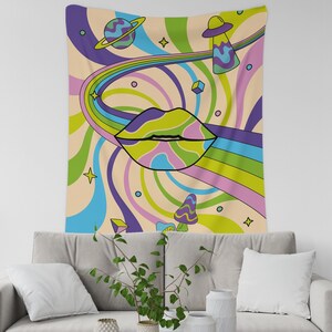 Trippy Psychedelic Tapestry, Funky Retro Psychedelic Tapestry, Hippie Tapestry for Home Decor Wall Hanging, Room Decor Aesthetic Vintage 70s