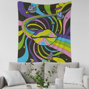 Funky Retro Psychedelic Tapestry, Hippie Tapestry for Home Decor Wall Hanging, Trippy Psychedelic Tapestry, Room Decor Aesthetic Vintage 70s
