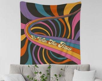 Tapiz psicodélico funky, decoración de pared única, decoración estética de habitación vintage, tapiz hippie para colgar en la pared de la decoración del hogar, decoración retro de los años 70