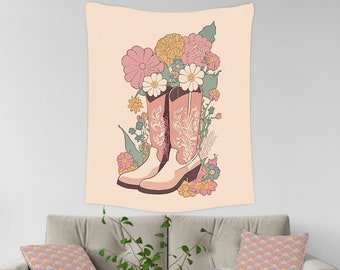 Cowgirl Boots Tapestry, Western Wall Hanging, Vintage Tapestry, Preppy Room Decor, Cowboy Boots Dorm Decor, Western Aesthetic Boho Decor