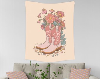 Western Wall Hanging, Vintage Tapestry, Cowgirl Boots Tapestry, Preppy Room Decor, Western Tapestry Aesthetic Decor, College Dorm Decor