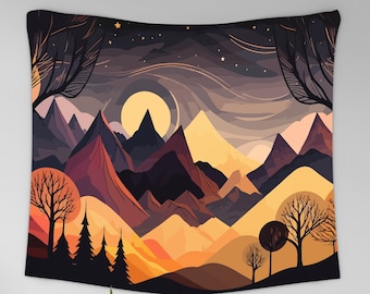 Mountain Tapestry, Nature Landscape Art Living Room Bedroom, Sunset Wall Hanging, Boho Tapestry