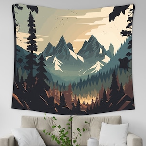 Nature Landscape Living Room Bedroom, Abstract Mountain Tapestry, Forest Trees Wall Hanging, Boho Wall Tapestry, Extra Large Art