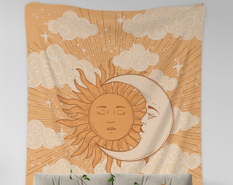 Bohemian Sun Moon Tapestry, Vintage Sun Tapestry, Sun and Moon Astrology Tapestry, Indie Room Decor, Celestial Wall Hanging, Aesthetic Room