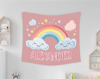 Adorable Customizable Tapestry for Kids Room, Nursery Custom Name Tapestry, Baby Name Sign for Nursery, Personalized Nursery Tapestry