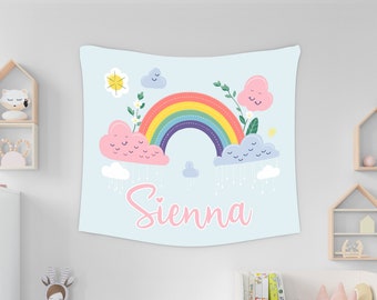 Personalized Baby Tapestry, Custom Rainbow Name Wall Hanging, Nursery Decor, Nursery Rainbow Wall Tapestry, Name Wall Tapestry, Baby Gift