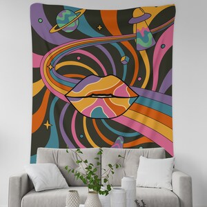 Room Decor Aesthetic Vintage 70s, Funky Retro Psychedelic Tapestry, Hippie Tapestry for Home Decor Wall Hanging, Trippy Psychedelic Tapestry