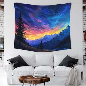 Abstract Painting Tapestry Wall Hanging, Mountain Landscape Aesthetic Tapestry, Bedroom & Living Room Decor, Housewarming Gift, Home Decor