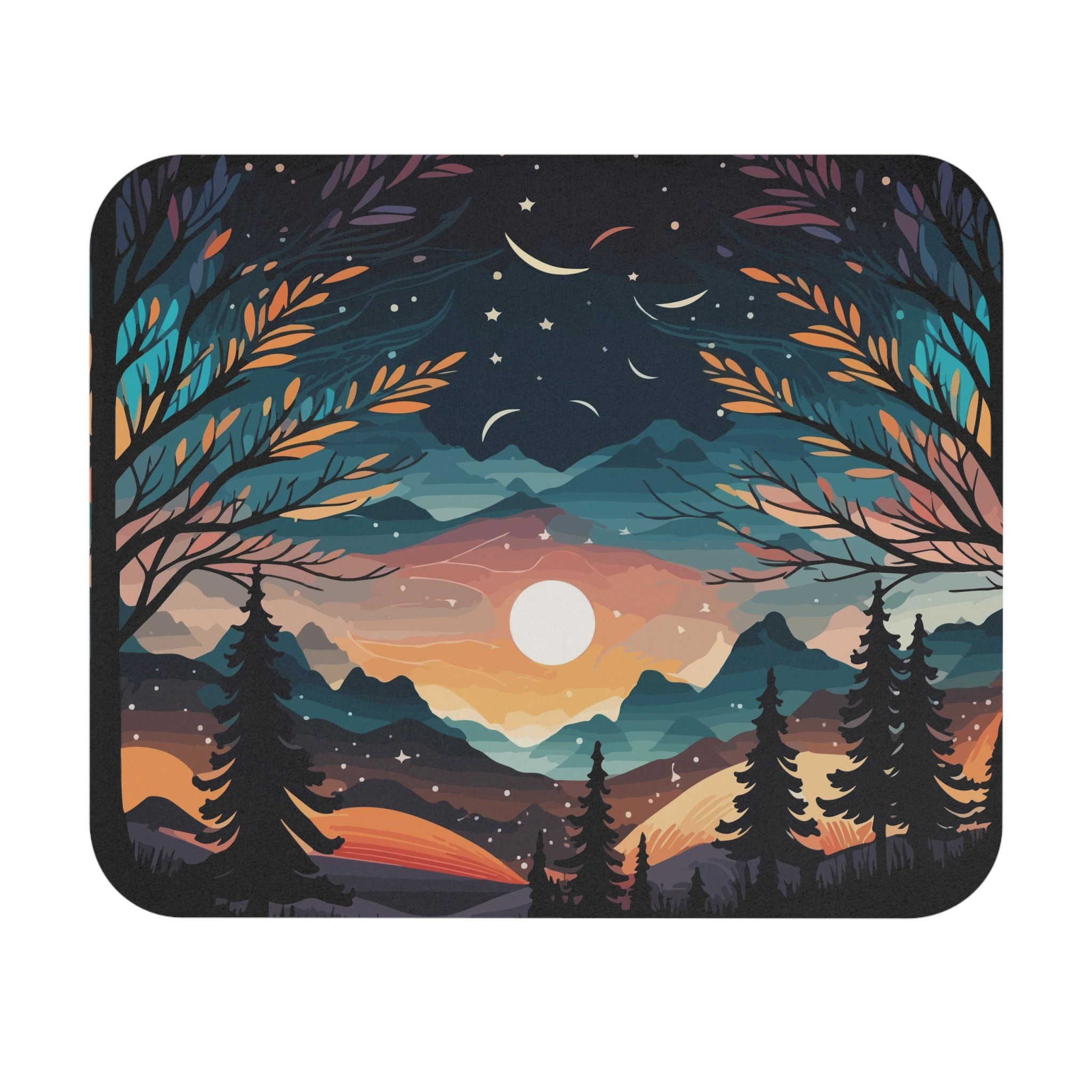 Starry Night Sky Mouse Pad, Cute Desk Decor, Aesthetic Sunset Landscape Desk Accessory, Gaming Gift, Office Gift, Gift for Him & Her, 110