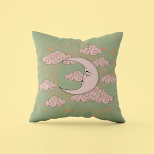 Almohada retro con diseño de luna, decoración del hogar con estética celestial, bonito cojín de los años 70, decoración para dormitorio y sala de estar, regalo de inauguración de la casa, INSERTO INCLUIDO