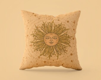 Vintage Sun Throw Pillow, Retro Celestial Pillow, Aesthetic Home Decor, Bedroom & Living Room Decor, Housewarming Gift, INSERT INCLUDED