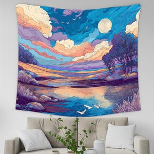 Landscape Tapestry, Nature Tapestry Wall Hanging, Colorful Mountain Landscape Tapestries Living Room Decor Aesthetic, Boho Wall Tapestry