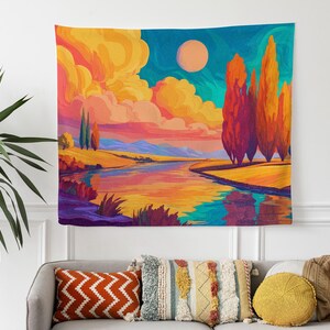 Bohemian Landscape Tapestry Wall Art, Hippie Home Decor Large Wall Hanging, Dorm Room Decoration, Unique Home Gift Living Room Bedroom Decor