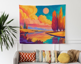 Bohemian Landscape Tapestry: Large Wall Hanging, Scenery Home Decor