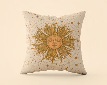 Vintage Sun Throw Pillow, Aesthetic Home Decor, Retro Celestial Pillow, Bedroom & Living Room Decor, Housewarming Gift, INSERT INCLUDED