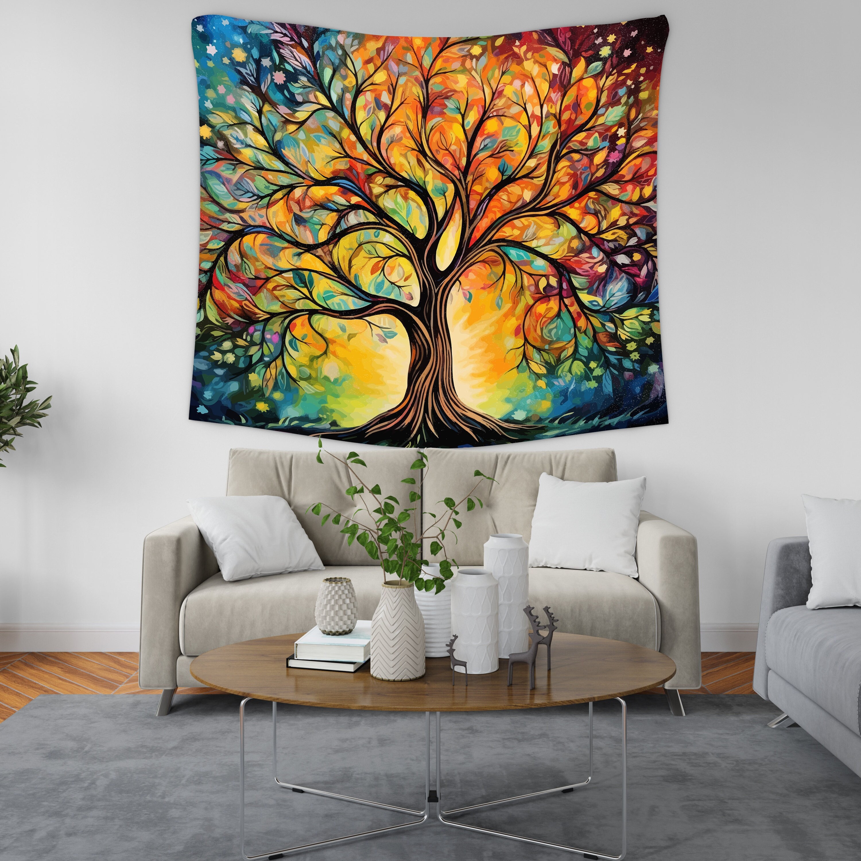 Tree of Life Wall Tapestry Fabric Wall Hanging Colorful Art Etsy