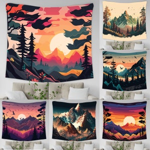 Abstract Mountain Tapestry Wall Hanging, Nature Landscape Tapestry Decor For Living Room Bedroom, Forest Trees Tapestry