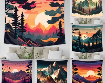 Abstract Mountain Tapestry Wall Hanging, Nature Landscape Tapestry Decor For Living Room Bedroom, Forest Trees Tapestry