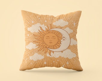Retro Sun Moon Throw Pillow, Celestial Aesthetic Home Decor, 70s Cute Cushion, Bedroom Living Room Decor, Housewarming Gift, INSERT INCLUDED