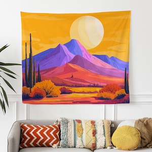 Colorful Desert Mountain Landscape Tapestry Wall Hanging, Vibrant Sunset Nature Scene, Large Wall Tapestry, Aesthetic Housewarming Gift