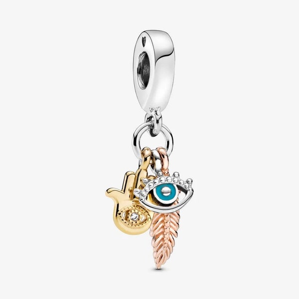 Fatma's Hand, All-Seeing Eye and Spiritual Feather Pendant Charm 925 Silver Pandora