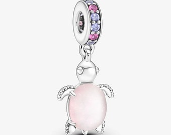 Murano Glass Pink Sea Turtle Pendant Charm 925 Silver Pandora