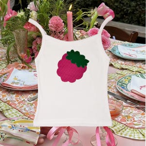 Raspberry Embroidered Tank Top | Summer Patch Shirt | Fruit Embroidery Women's Tank