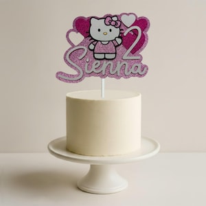 Hello Kitty glitter cake topper - Personalised, any name, age, background colour