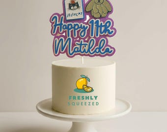 Jellycat inspired cake topper - Personalised, any name, age, character