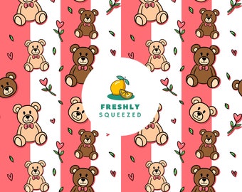 Valentines Bear Stripe  seamless design, Surface Pattern INSTANT DOWNLOAD, Commercial Licence, Exclusive design