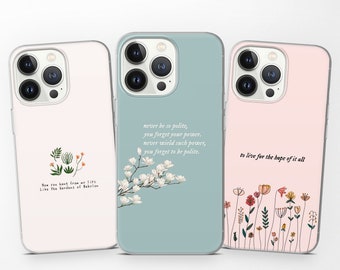 Minimalistisch telefoonhoesje met bloemencitaten Cover voor iPhone 15 Pro Max 14 13 12 11 XR SE, Samsung S23 S22 S21 Fe S20 S10 A71 A72 A73, Pixel 8 7 6A