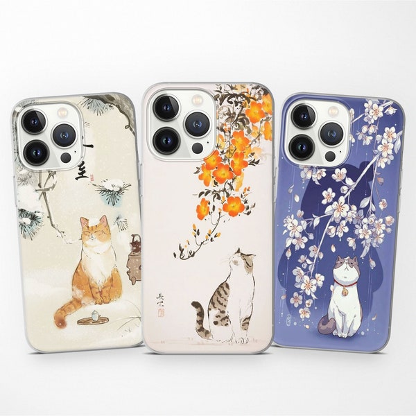Japanese Cats Phone Case Kitten Cover for iPhone 15 Pro Max 14 13 12 11 XR SE, Samsung S24 S23 S22 S21 Fe S20 A13 A14 A73 A53, Pixel 8 7 6A