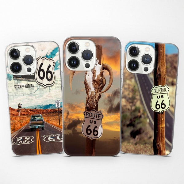 USA Handyhülle Aesthetic Route 66 Cover für iPhone 15 Pro Max 14 13 12 11 XR SE, Samsung S23 S22 S21 Fe S20 A51 A52 A53 A54, Pixel 8 7 6A