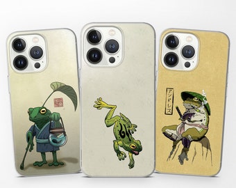 Samurai Frog Phone Case Anime Sensei Japan Lofi Cover for iPhone 15 Pro Max 14 13 12 11 XR SE, Samsung S24 S23 S22 S21 Fe S20, Pixel 8 7 6A