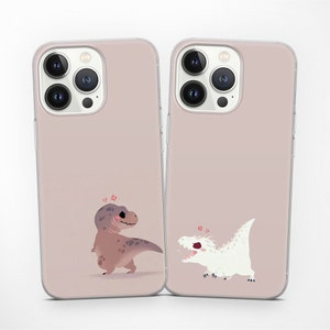 Peronalized Matching Phone Case Clear Dino Couple Case Cover for iPhone 15 Pro Max 14 13 12 11 XR, Samsung S23 S22 S21 Fe S20, Pixel 8 7 6A