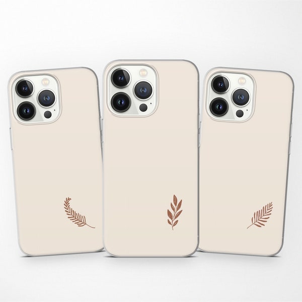 Modern Plant Phone Case Beige Leaf Cover for iPhone 15 Pro Max 14 13 12 11 XR SE, Samsung S24 S23 S22 S21 Fe S20 A14 A73 A53, Pixel 8 7 6A