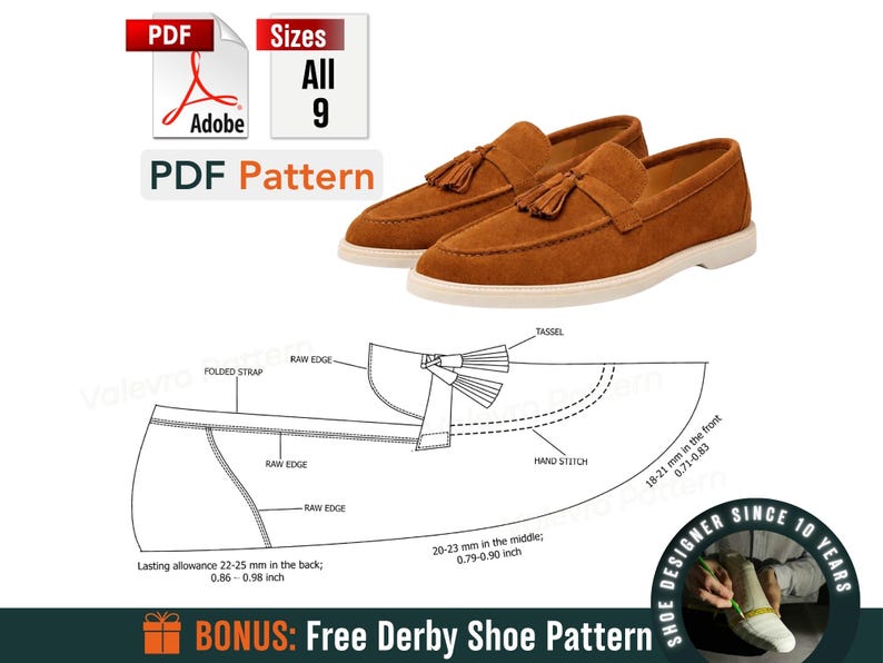 Tassel Loafer PDF Sewing Pattern for Men – Leather Moccasin Template ...