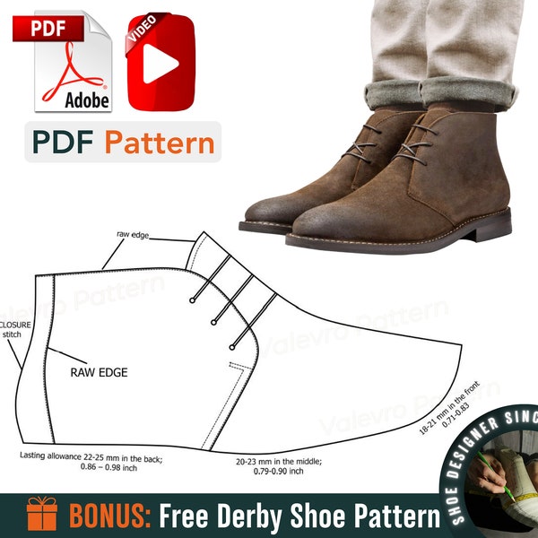 Modelli di stivali Chukka - Modelli di scarpe da cucito PDF - Modelli di stivali in pelle - Modelli di stivali Chukka da cucito - Video tutorial di stivali da cucito - Fai da te