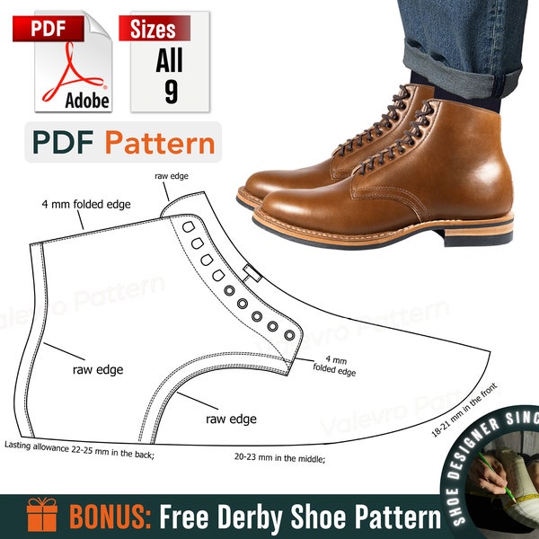 Patterns Men Boots - Mid Boots Pattern - Sewing Boots Pattern - Upper Boots Pattern - Sewing Shoes Patterns - PDF Boots Sewing Pattern - DIY