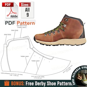 Patronen wandelschoenen pdf - herenlaarzen schoenen - alle 9 maten patroon - pdf schoenen naaipatroon - laarzenpatronen - schoenenpatroon - doe-het-zelflaarzen