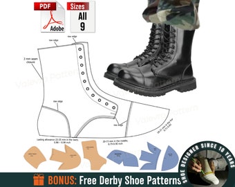 Patterns Army Boots PDF - Men's Boots Shoes - All 9 Size Pattern - PDF Sewing Shoes Pattern - Boots Patterns - Footwear Patterns - DIY Boots