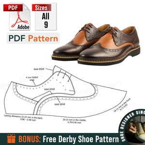 Digital Shoes Pattern - Laces Casual Shoes - Sewing Shoes Patterns - Men&#39;s Footwear Patterns - Shoes Templates - Leather Shoes Patterns PDF