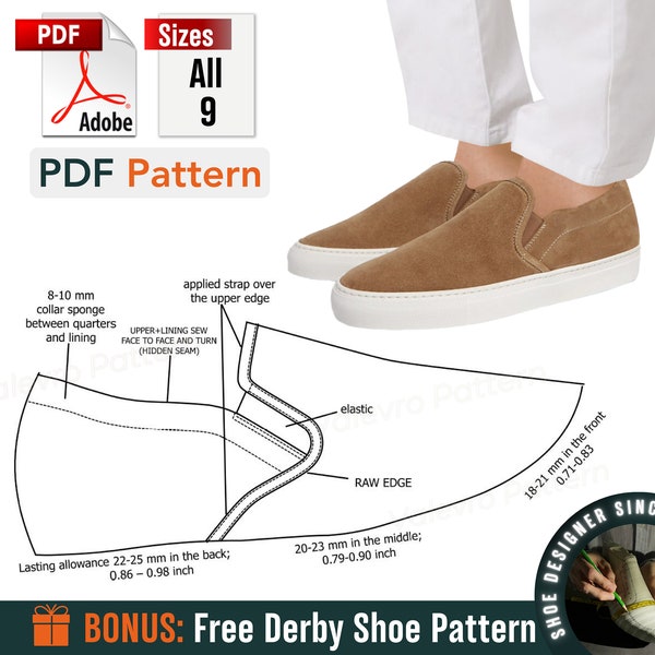 Patterns Slip On Sneakers - Sewing Pattern for Sneaker - Summer Men Shoes Pattern - Sewing Shoes Patterns - Slip On Shoes with Elastic - DIY