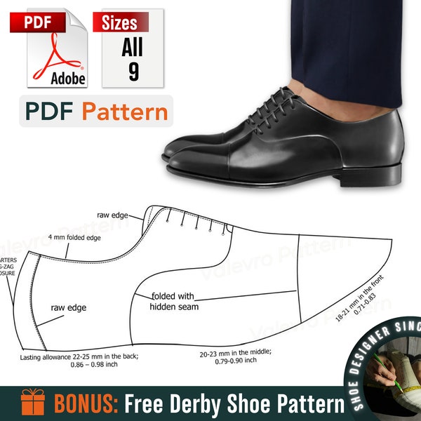 Patterns Oxford Men - Formal Shoes Patterns - Sewing Shoes Patterns - Oxford Shoes Patterns - Sewing Shoe Patterns PDF - DIY Men's Shoes
