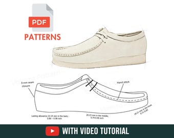 Leather Moccasin Shoe Sewing Pattern: Men's Sizes (PDF Pattern) - With Video Tutorial